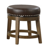 Round Swivel Wooden Stool with Nailhead Trim and Leatherette Seat, Brown