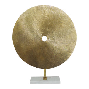 Benzara Metal Swirl Disk Accent Decor with Marble Base, Gold BM220996 Gold Metal BM220996