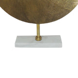 Benzara Metal Swirl Disk Accent Decor with Marble Base, Gold BM220996 Gold Metal BM220996