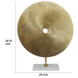 Benzara Metal Swirl Disk Accent Decor with Marble Base, Gold BM220996 Gold Metal BM220996