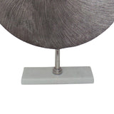 Benzara Metal Swirl Disk Accent Decor with Marble Base, Silver BM220997 Silver Metal BM220997