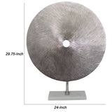 Benzara Metal Swirl Disk Accent Decor with Marble Base, Silver BM220997 Silver Metal BM220997