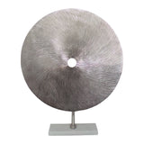 Metal Swirl Disk Accent Decor with Marble Base, Silver