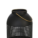 Benzara 13 Inches Caged Metal Frame Lantern with Handle, Black and Gold BM221034 Black and Gold Metal BM221034