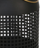 Benzara 13 Inches Caged Metal Frame Lantern with Handle, Black and Gold BM221034 Black and Gold Metal BM221034