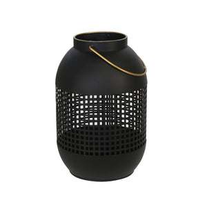 Benzara 13 Inches Caged Metal Frame Lantern with Handle, Black and Gold BM221034 Black and Gold Metal BM221034