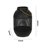 Benzara 13 Inches Caged Metal Frame Lantern with Handle, Black and Gold BM221034 Black and Gold Metal BM221034