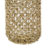 Benzara Cylindrical Rattan Lantern with Metal Frame and Handle,Large,Brown and Gold BM221090 Brown and Gold Metal and Rattan BM221090