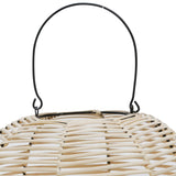 Benzara Woven Wicker Lantern with Bellied Metal Frame and Handle, Beige and Black BM221098 Beige Metal and Wicker BM221098