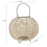 Benzara Woven Wicker Lantern with Bellied Metal Frame and Handle, Beige and Black BM221098 Beige Metal and Wicker BM221098