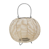 Woven Wicker Lantern with Bellied Metal Frame and Handle, Beige and Black