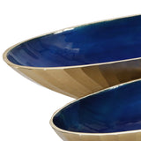 Benzara Dual Tone Oval Metal Bowl with hammered Exterior, Set of 2, Gold and Blue BM221113 Gold and Blue Metal BM221113