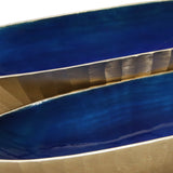 Benzara Dual Tone Oval Metal Bowl with hammered Exterior, Set of 2, Gold and Blue BM221113 Gold and Blue Metal BM221113