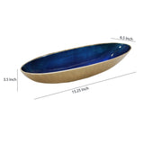 Benzara Dual Tone Oval Metal Bowl with hammered Exterior, Set of 2, Gold and Blue BM221113 Gold and Blue Metal BM221113