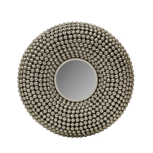 Benzara 31 Inch Metal Wall Decor with Mirror and Studded Nail Accents, Silver BM221137 Silver Metal, Mirror, MDF BM221137