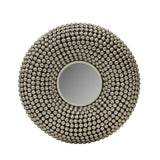 31 Inch Metal Wall Decor with Mirror and Studded Nail Accents, Silver