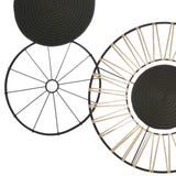 Benzara Circular 5 Piece Metal Wall Decor with Wheel and Plate Design, Black BM221153 Black Metal BM221153