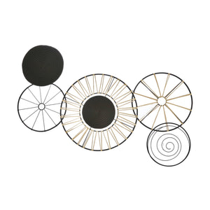 Benzara Circular 5 Piece Metal Wall Decor with Wheel and Plate Design, Black BM221153 Black Metal BM221153