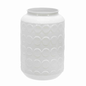 Benzara Metal Jar Design Vase with Embossed Spotted Design, White BM221164 White Metal BM221164