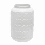 Metal Jar Design Vase with Embossed Spotted Design, White