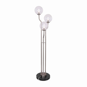 Benzara Metal Floor Lamp with 3 Bulb Design Lights and Tier Base, Silver BM221167 Silver Metal, Marble BM221167