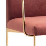 Benzara Fabric Upholstered Dining Chair with Metal Sled Base, Gold and Copper BM221179 Gold, Copper Fabric and Wood BM221179