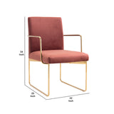 Benzara Fabric Upholstered Dining Chair with Metal Sled Base, Gold and Copper BM221179 Gold, Copper Fabric and Wood BM221179