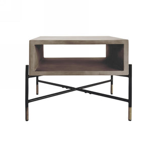 Benzara Open Concrete Top End Table with Tubular Metal Base, Black and Gray BM221181 Black, Gray Concrete, Metal BM221181