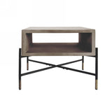 Benzara Open Concrete Top End Table with Tubular Metal Base, Black and Gray BM221181 Black, Gray Concrete, Metal BM221181