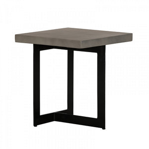 Benzara Square Top Concrete End Table with Metal Base, Black and Gray BM221182 Black, Gray Concrete, Metal BM221182