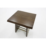 Benzara Wooden End Table with Panel Legs and Brass Inlay, Gold and Brown BM221183 Brown, Gold Solid Wood, Metal, Veneer BM221183