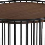 Benzara Circular Cage Shaped Metal End Table with Wood Top, Brown and Black BM221186 Brown, Black Metal, Solid Wood BM221186