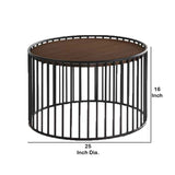 Benzara Circular Cage Shaped Metal End Table with Wood Top, Brown and Black BM221186 Brown, Black Metal, Solid Wood BM221186