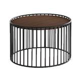 Benzara Circular Cage Shaped Metal End Table with Wood Top, Brown and Black BM221186 Brown, Black Metal, Solid Wood BM221186