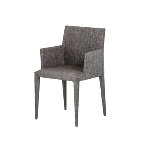 Benzara Fabric Upholstered Dining Chair with Tapered Legs and Panel Arms, Gray BM221190 Gray Fabric, Solid Wood, Metal BM221190