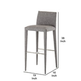 Benzara Fabric Upholstered Barstool with Stainless Steel Footrest, Gray BM221196 Gray Solid Wood, Fabric, Metal BM221196