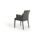 Benzara Leatherette Dining Chair with Tapered Legs and Panel Arms, Gray BM221209 Gray Leatherette, Solid Wood, Metal BM221209