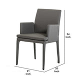 Benzara Leatherette Dining Chair with Tapered Legs and Panel Arms, Gray BM221209 Gray Leatherette, Solid Wood, Metal BM221209