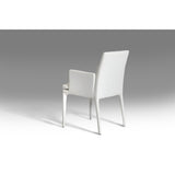 Benzara Leatherette Dining Chair with Tapered Legs and Panel Arms, White BM221210 White Leatherette, Solid Wood, Metal BM221210