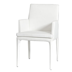 Benzara Leatherette Dining Chair with Tapered Legs and Panel Arms, White BM221210 White Leatherette, Solid Wood, Metal BM221210