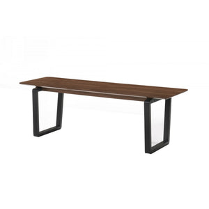 Benzara Contemporary Wooden Bench with Beveled Top and Sled Base, Brown and Black BM221211 Brown, Black Solid Wood, Veneer BM221211