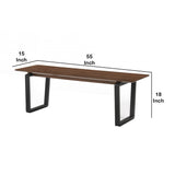 Benzara Contemporary Wooden Bench with Beveled Top and Sled Base, Brown and Black BM221211 Brown, Black Solid Wood, Veneer BM221211