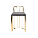 Benzara Modern Barstool with Fabric Upholstered Seat and Metal Frame, Gray and Gold BM221216 Gold and Gray Metal and Fabric BM221216