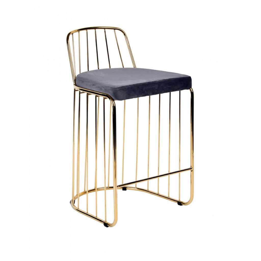 Benzara Modern Barstool with Fabric Upholstered Seat and Metal Frame, Gray and Gold BM221216 Gold and Gray Metal and Fabric BM221216