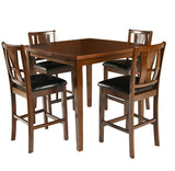 Benzara Wooden 5 Piece Counter Height Dining Set, Brown and Black BM221239 Brown and Black Wood and Faux Leather BM221239