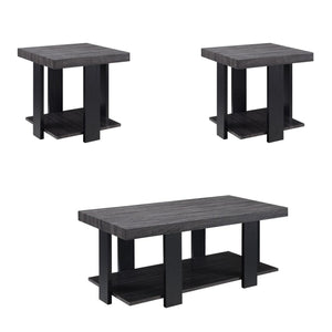 Benzara Wood and Metal 3 Piece Cocktail Table Set, Gray and Black BM221520 Gray and Brown Wood and Metal BM221520