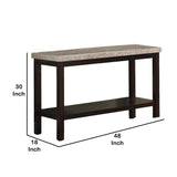 Benzara Wood and Marble Console Table with Open Shelf, Brown and Gray BM221525 Brown Wood and Marble BM221525