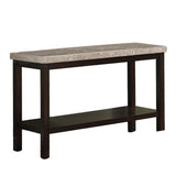 Benzara Wood and Marble Console Table with Open Shelf, Brown and Gray BM221525 Brown Wood and Marble BM221525