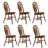 Wooden Windsor Chairs with Arrow Spindle Slatted Backrest, Set of 2, Brown