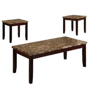 Benzara Contemporary Wood and Marble 3 Piece Cocktail Table Set, Brown BM221532 Brown Wood and Marble BM221532